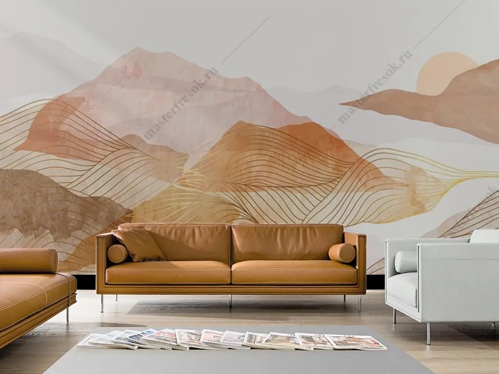 Фотообои в интерьере линии на фоне гор  9-1856 фото