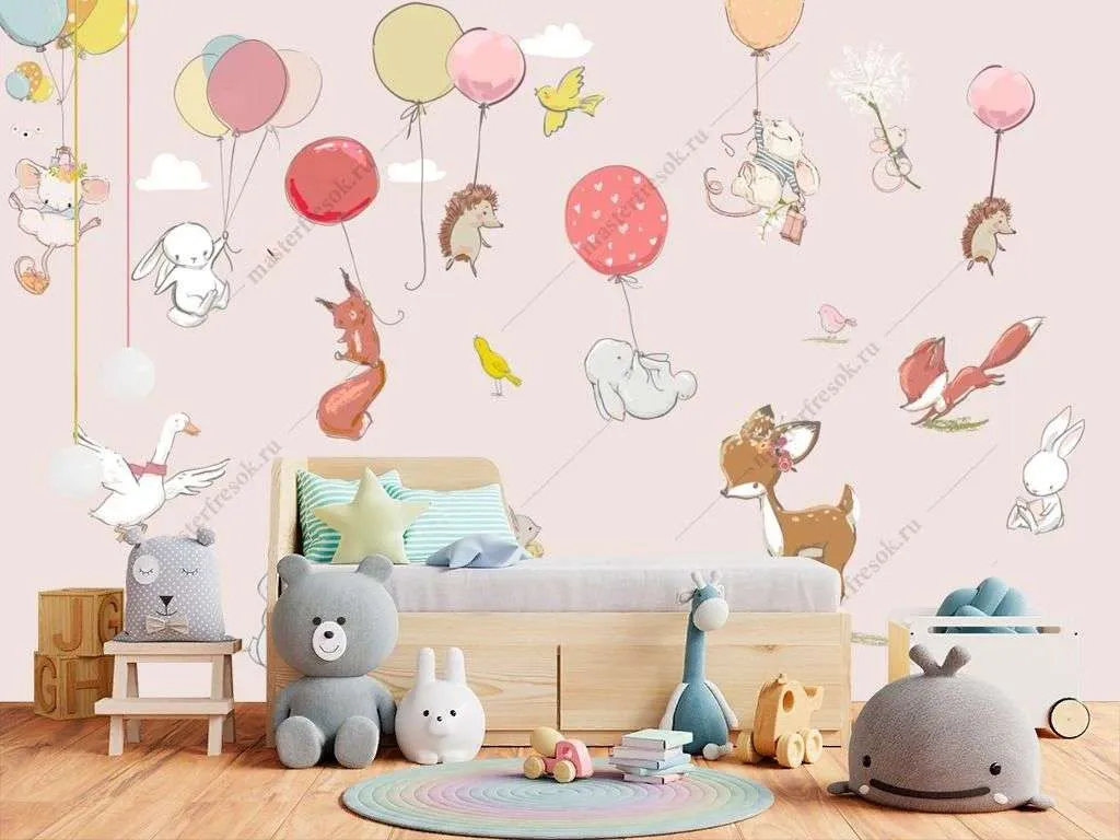 Фотообои в интерьере животные на воздушных шариках  14-214 фото