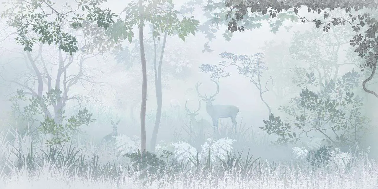 Фотообои в интерьере утренний лес  13-506 фото