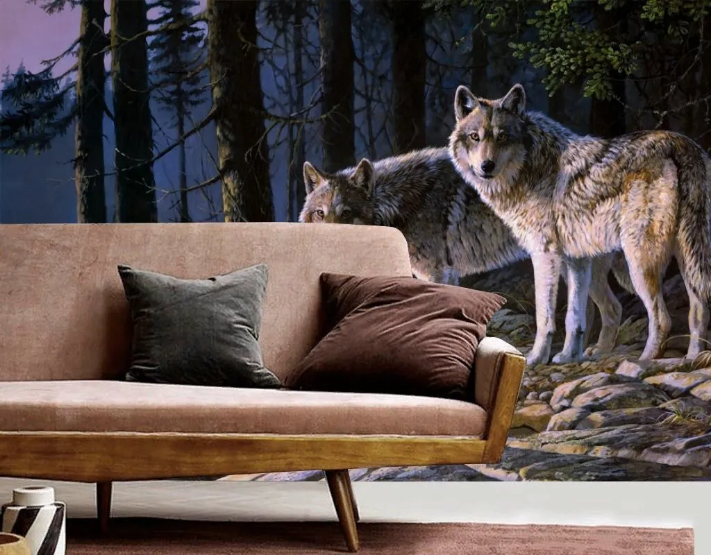 Фотообои в интерьере пара волков  9-2067 фото
