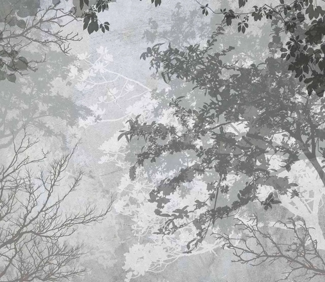 Фотообои в интерьере деревья на сером фоне  7-618 фото