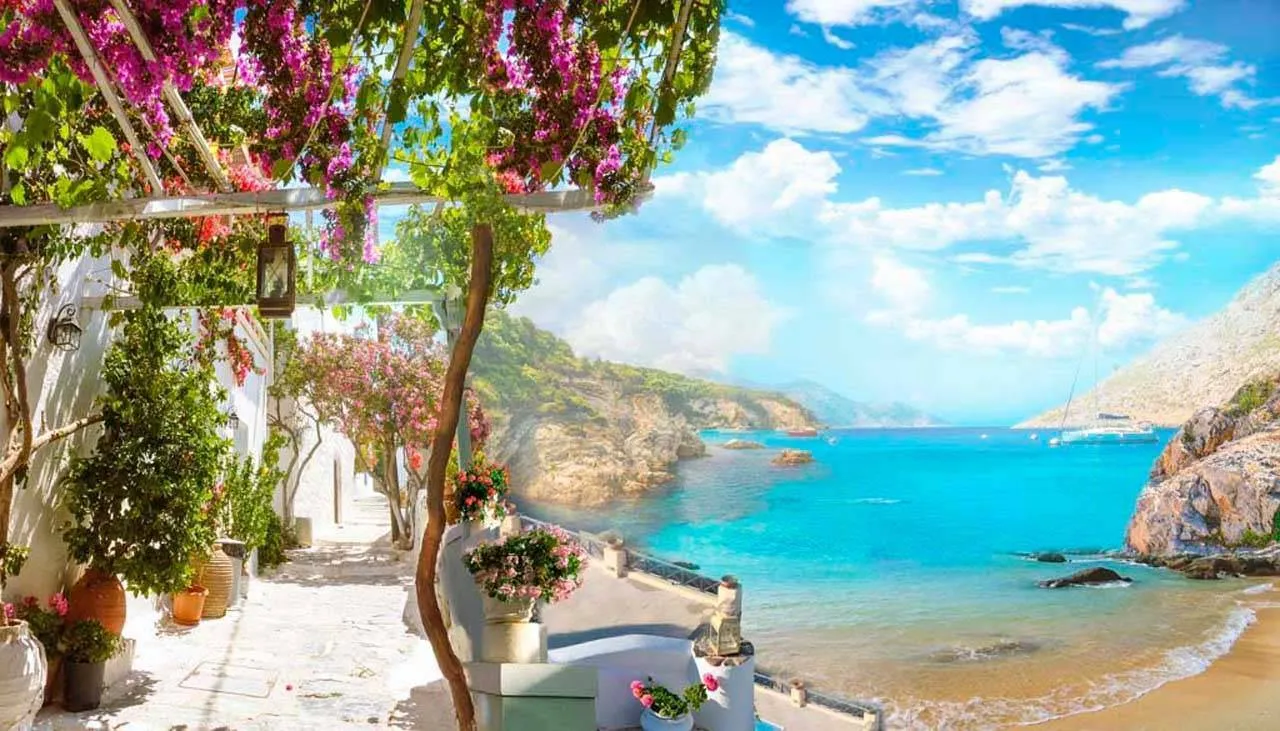 Фотообои в интерьере вид на лазурный берег  7-038 фото