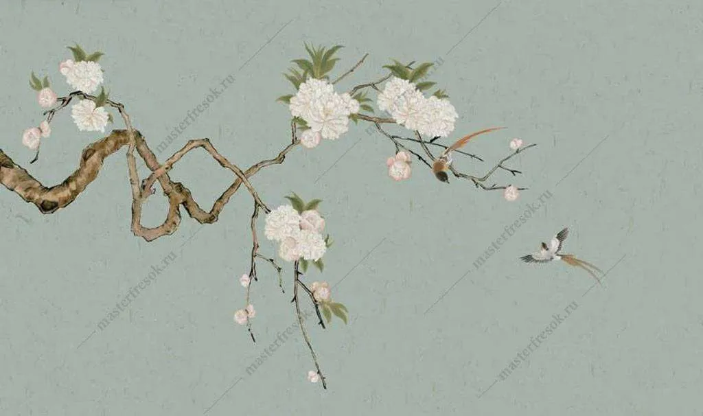 Фотообои в интерьере веточка цветущего миндаля  15-900 фото