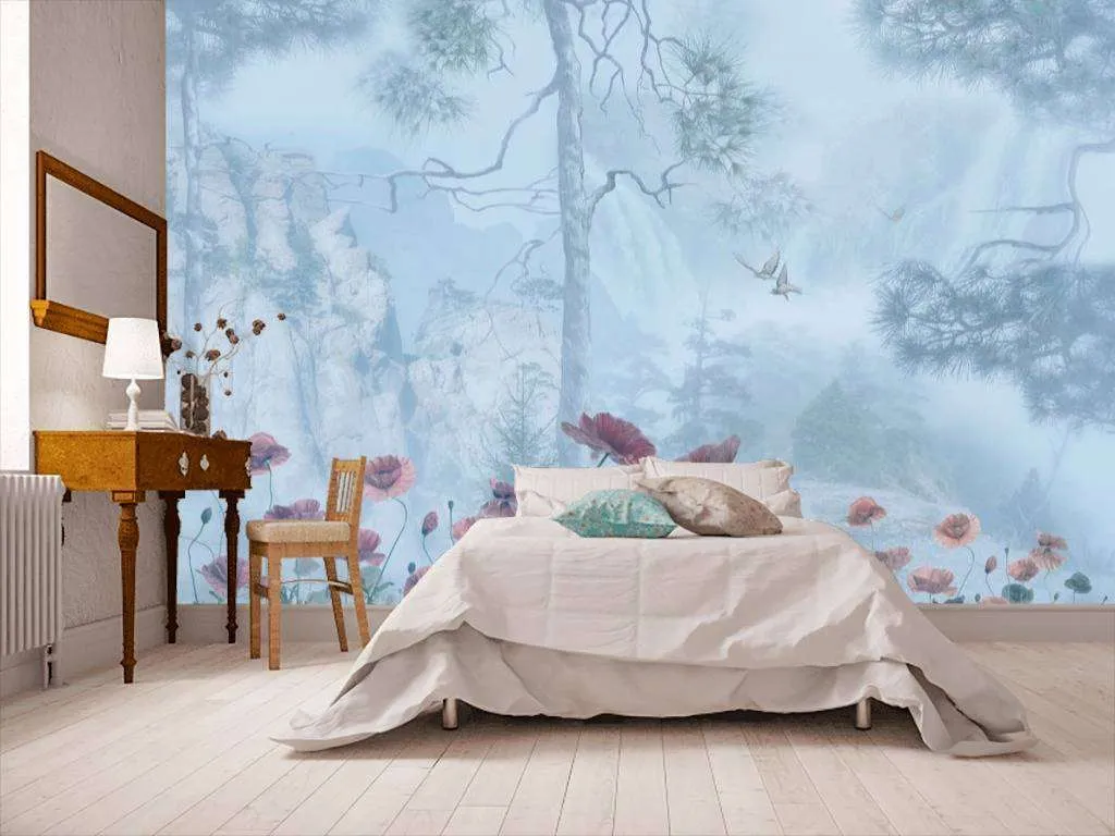 Фотообои Лес и красные цветы  13-046