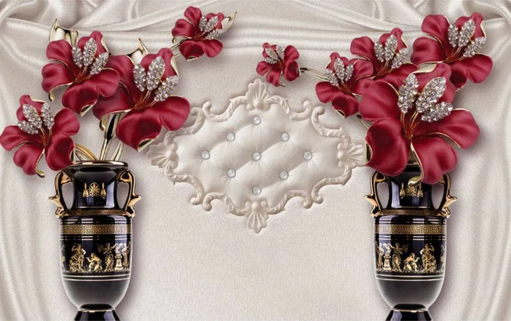 Фотообои в интерьере красные стальные цветы  15-804 фото