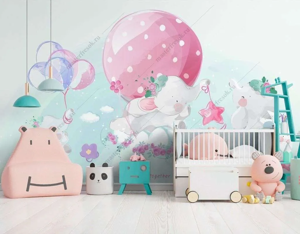 Фотообои в интерьере милые слонята  14-604 фото