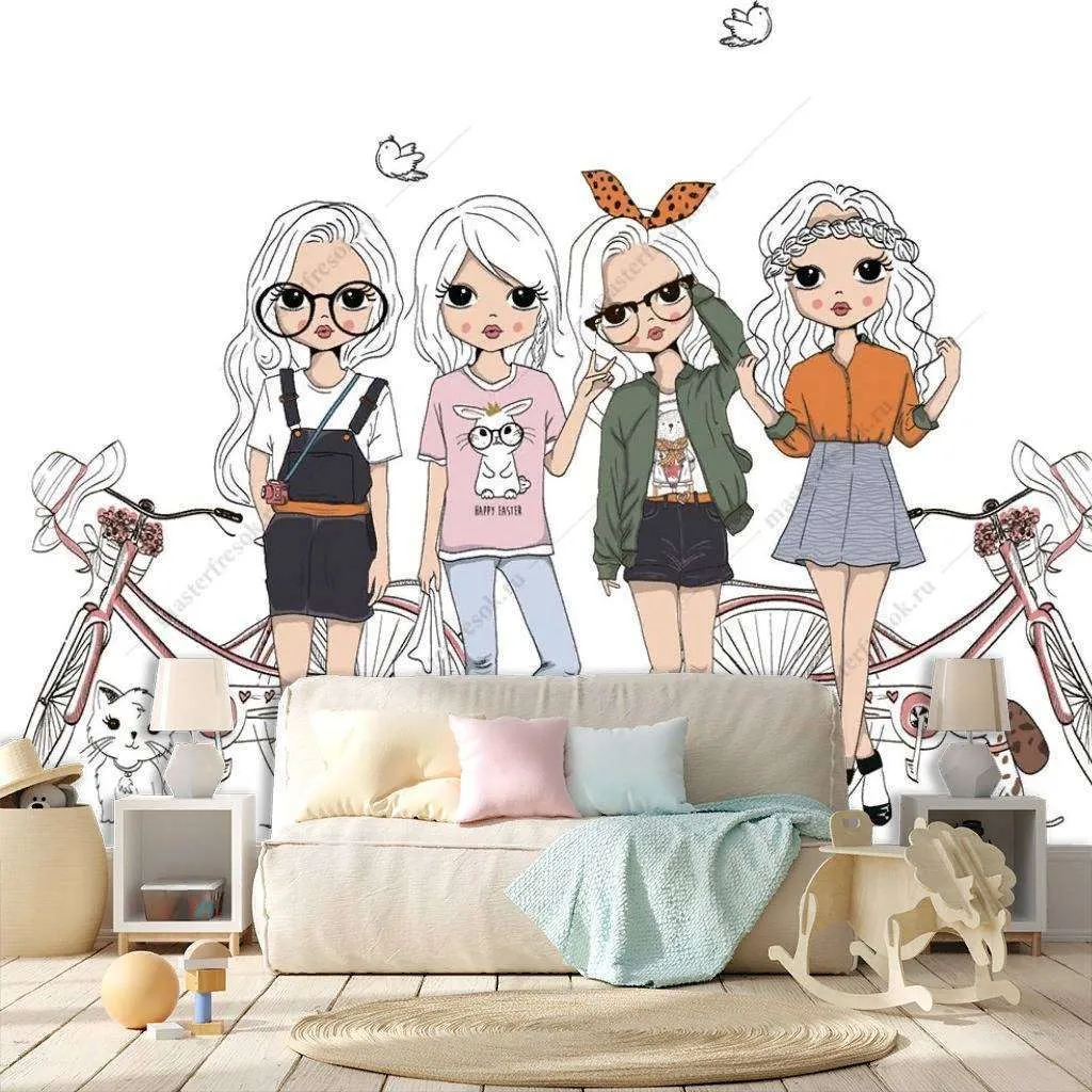 Фотообои Бесшовные обои на стену:  Модные подружки. Артикул: 12-1131  