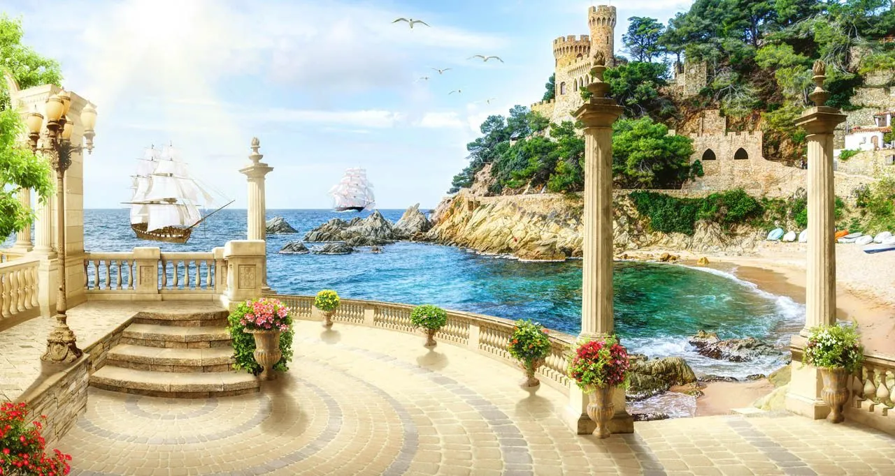 Фотообои в интерьере замок на морском утесе  19-0068 фото