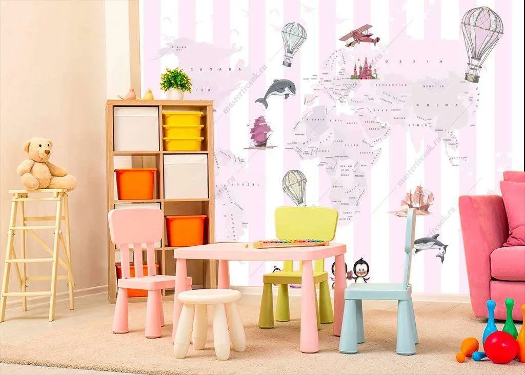 Фотообои в интерьере карта мира в полоску  12-787 фото