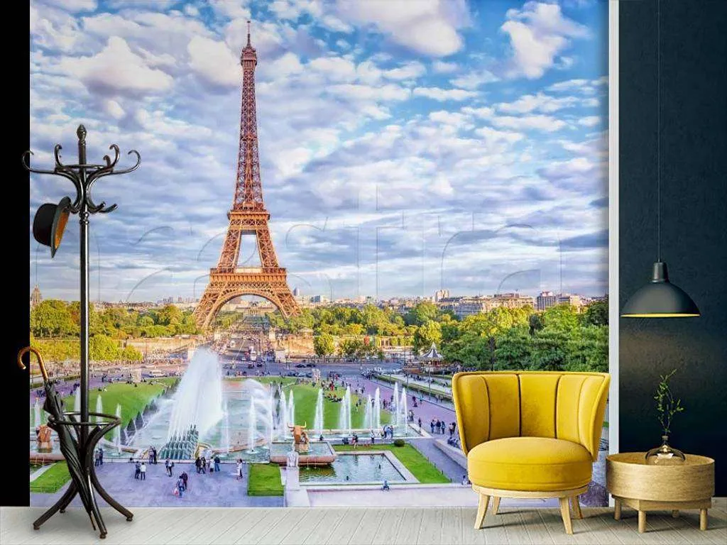 Фотообои Эйфелева башня, фонтаны и сказочное небо  9-771