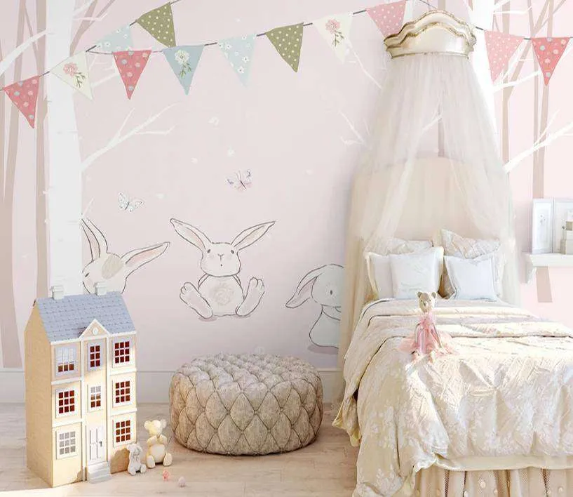 Фотообои в интерьере зайчики в сказочном лесу  15-272 фото