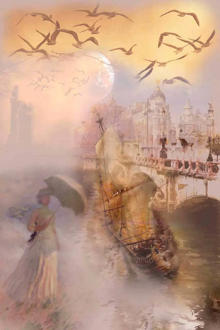 Фотообои в интерьере дама на набережной  2-071 фото