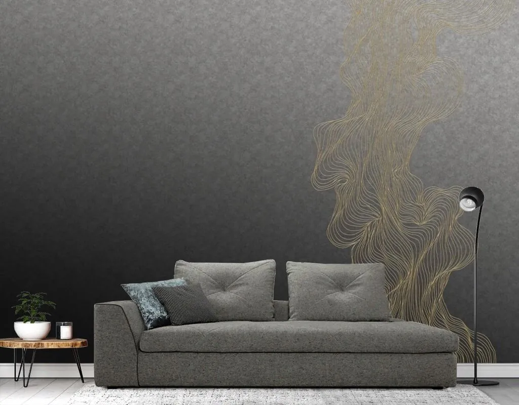 Фотообои в интерьере золотые линии на черном  14-787 фото