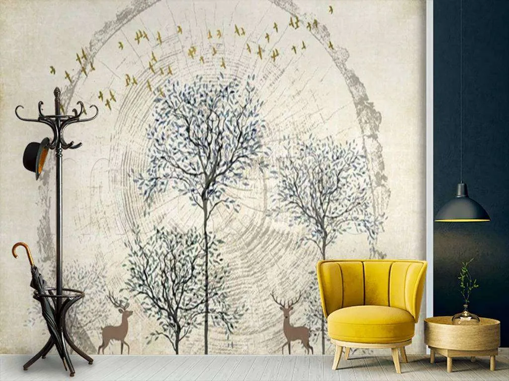 Фотообои в интерьере светлые деревья  15-532 фото