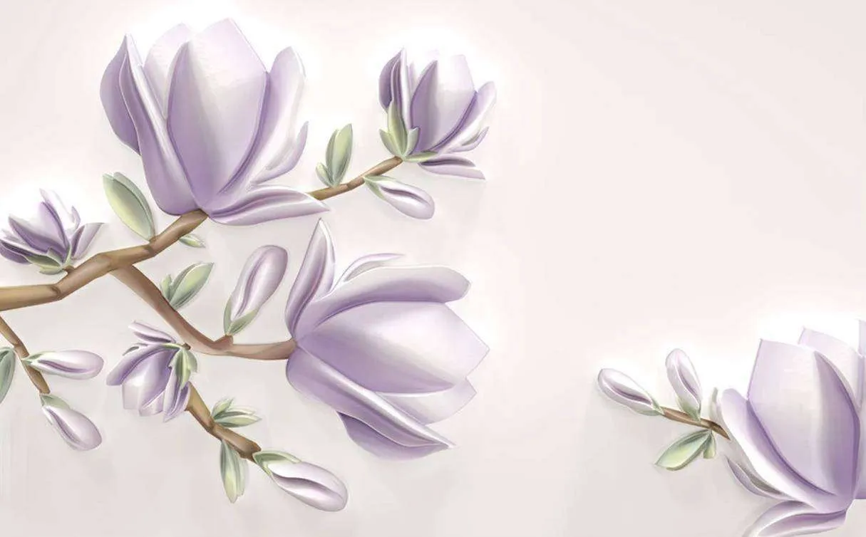 Фотообои в интерьере 3д магнолия сиреневая  15-473 фото