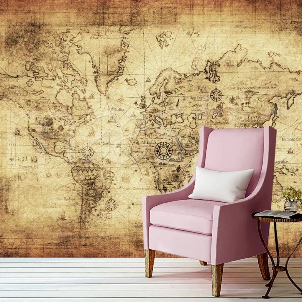 Фотообои в интерьере карта материков  9-433 фото