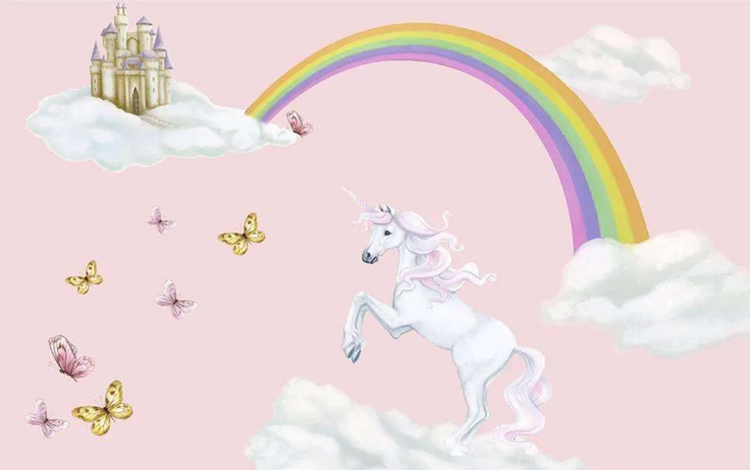 Фотообои в интерьере радуга и единорог  15-358 фото