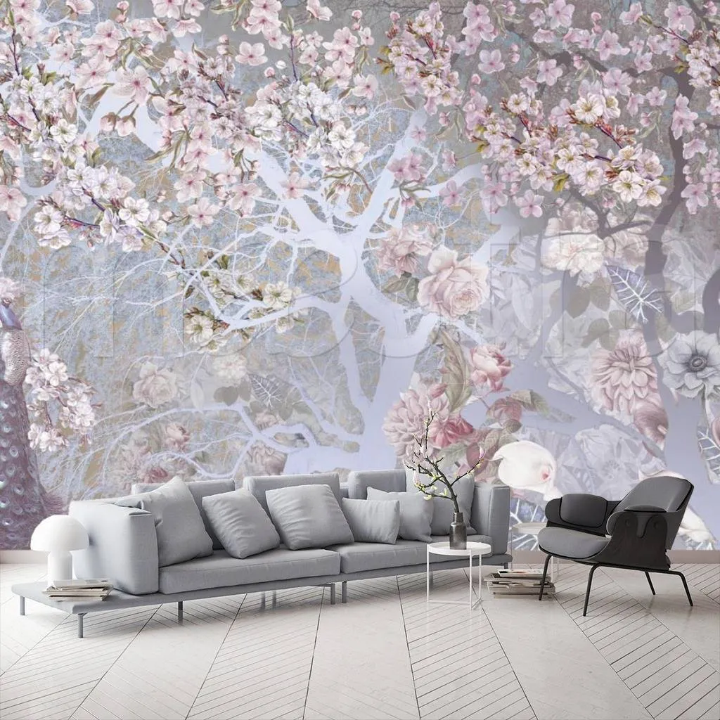 Фотообои Деревья 3д и павлин  7-726