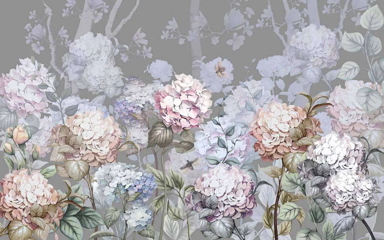 Фотообои в интерьере гортензии на темном фоне  13-108 фото