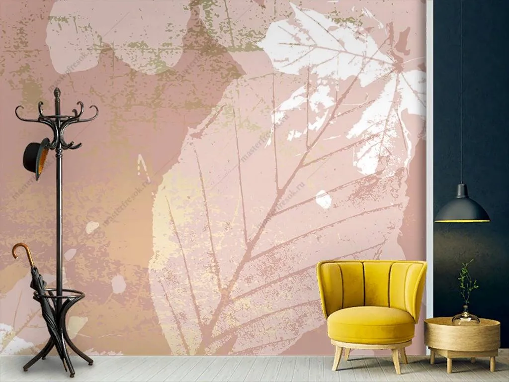 Фотообои в интерьере листок на розовом фоне  9-1105 фото