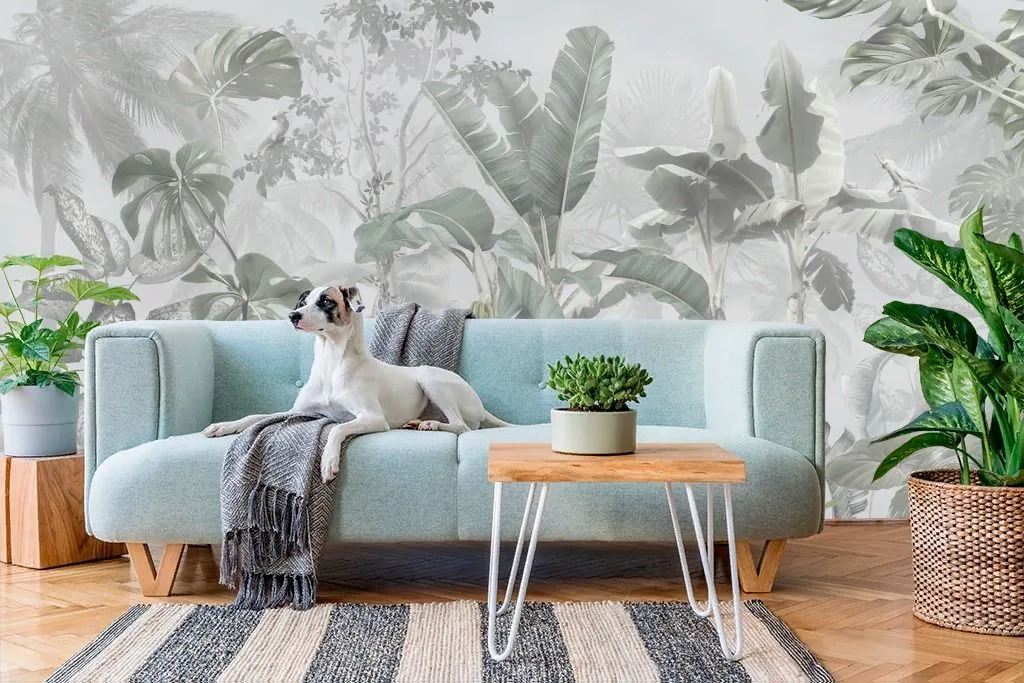 Фотообои в интерьере тропики серые  13-322 фото