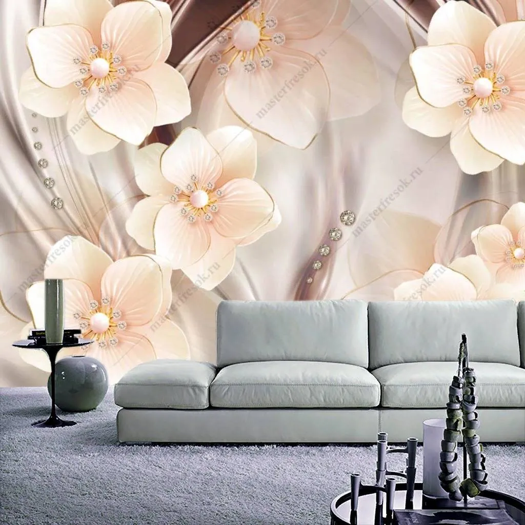 Фотообои 3д Объемные белые цветы  10-836