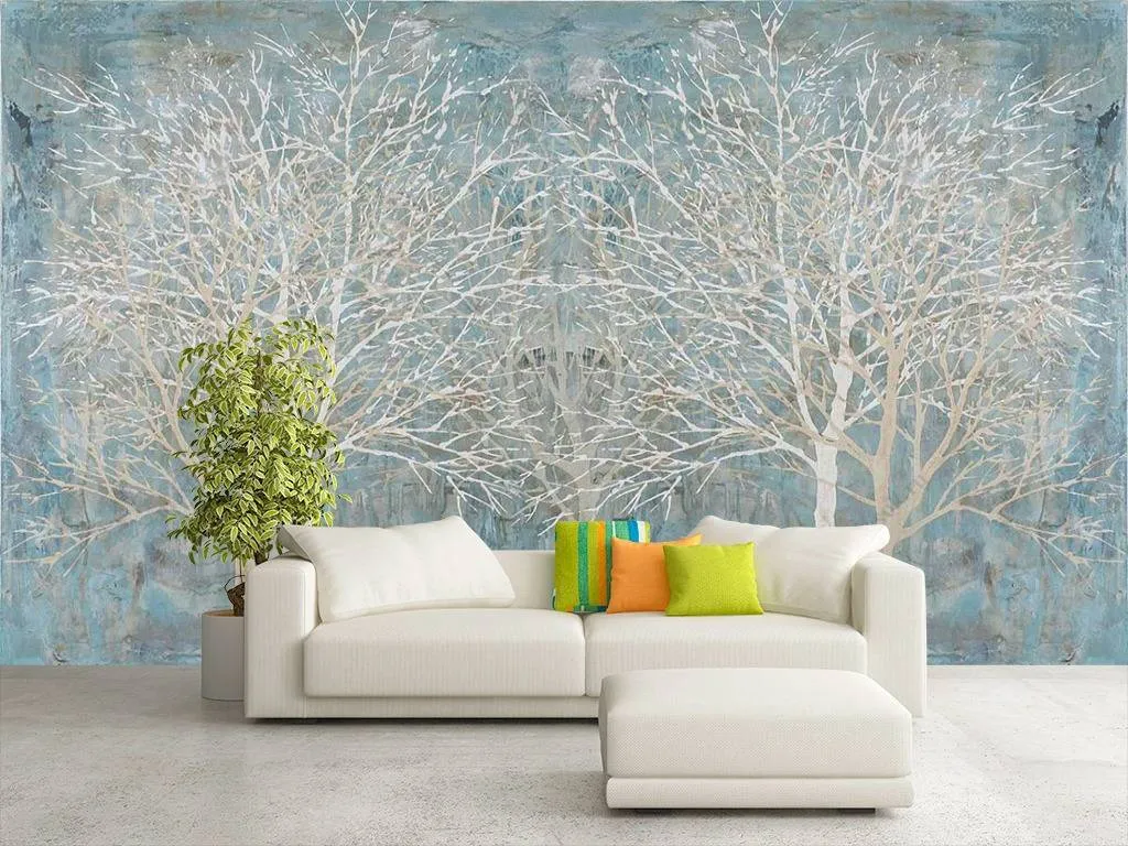 Фотообои в интерьере белые деревья  10-705 фото
