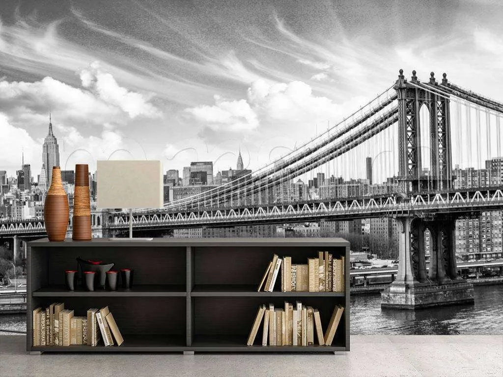 Фотообои в интерьере мост черно белый до бруклина  9-811 фото