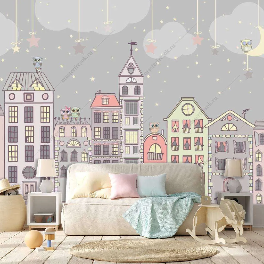 Фотообои в интерьере совушки на крыше  13-154 фото