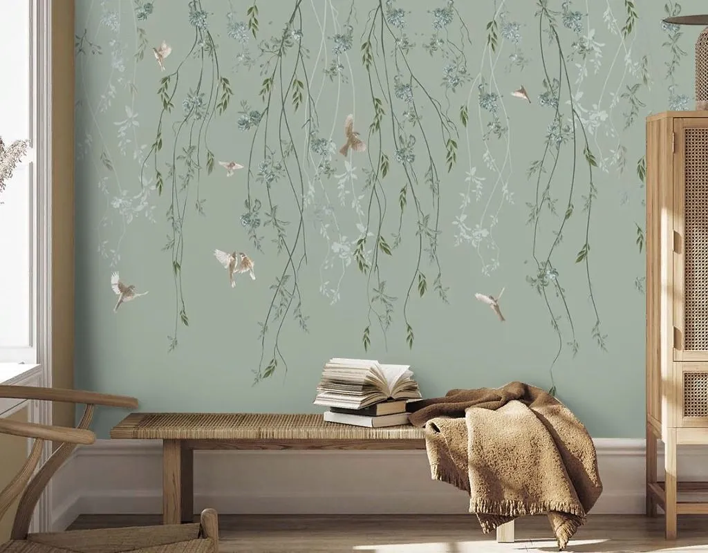 Фотообои Ветки на зеленом фоне   14-758