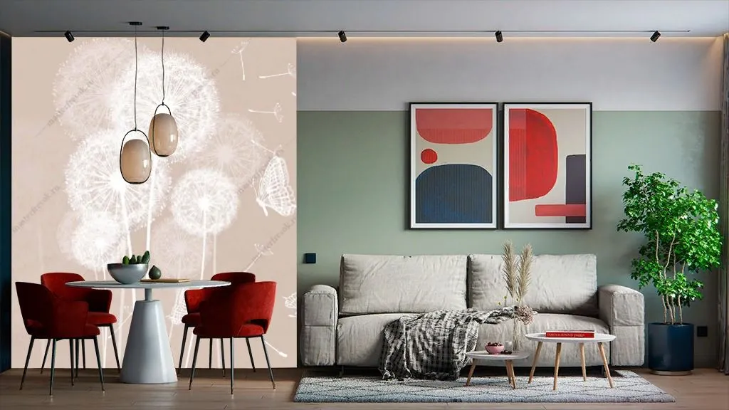 Фотообои в интерьере белые одуванчики  14-299 фото