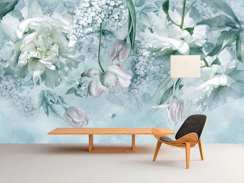 Фотообои в интерьере пионы и тюльпаны  13-195 фото