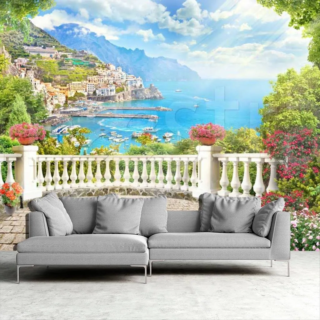 Фотообои в интерьере солнечная терраса с видом на город  11-189 фото