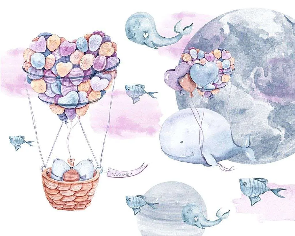 Фотообои в интерьере кит на воздушных шариках  12-1291 фото