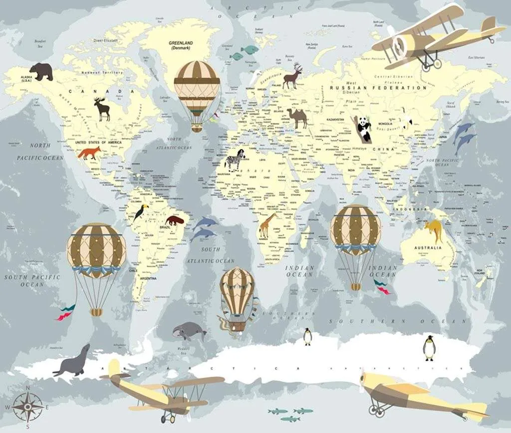 Фотообои в интерьере карта с воздушными шарами  12-990 фото