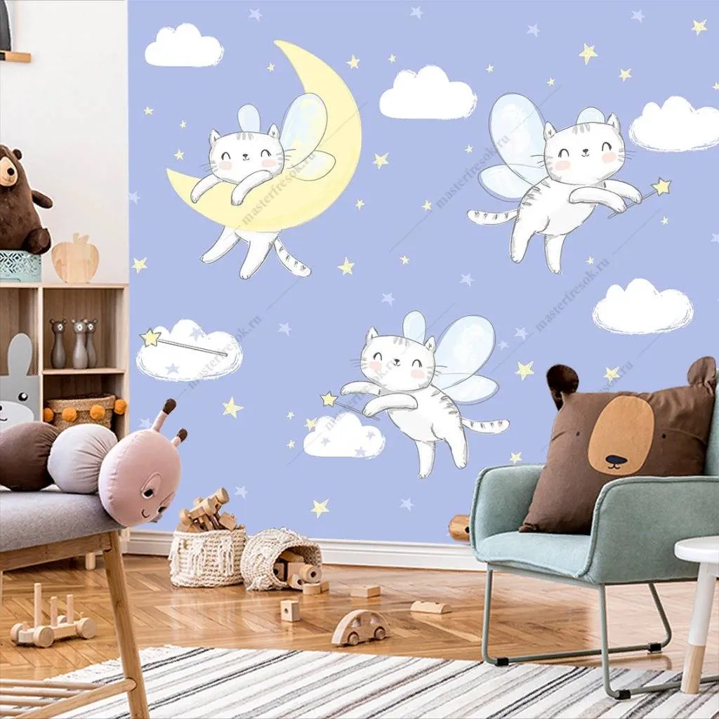 Фотообои Кошки-феи парят над облаками  12-412