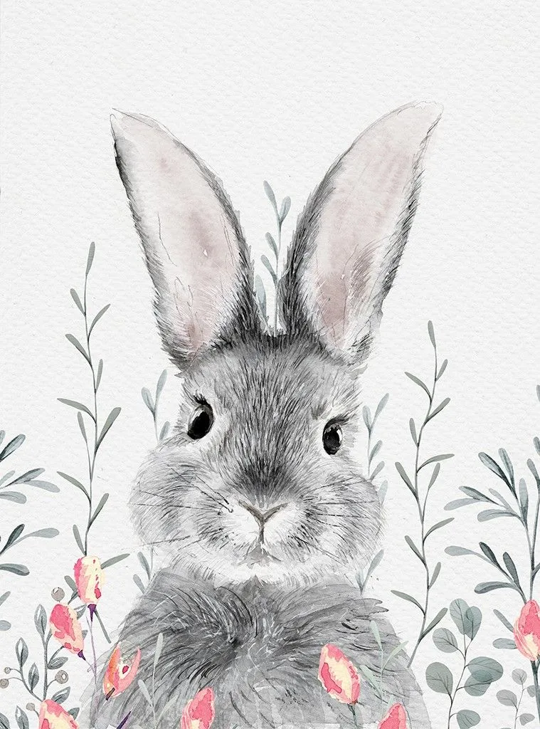 Фотообои в интерьере зайчик в цветах    14-770 фото