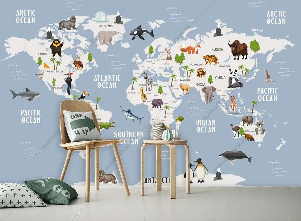 Фотообои Бесшовные обои на стену:  Карта мира. Артикул: 12-768  