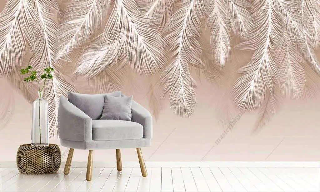 Фотообои в интерьере бежевые листья пальмы  9-1201 фото