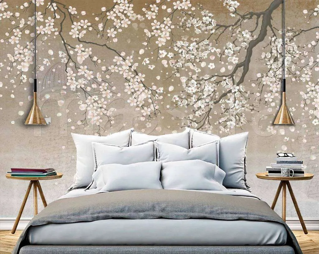 Фотообои в интерьере японская вишня в цвету  7-793 фото