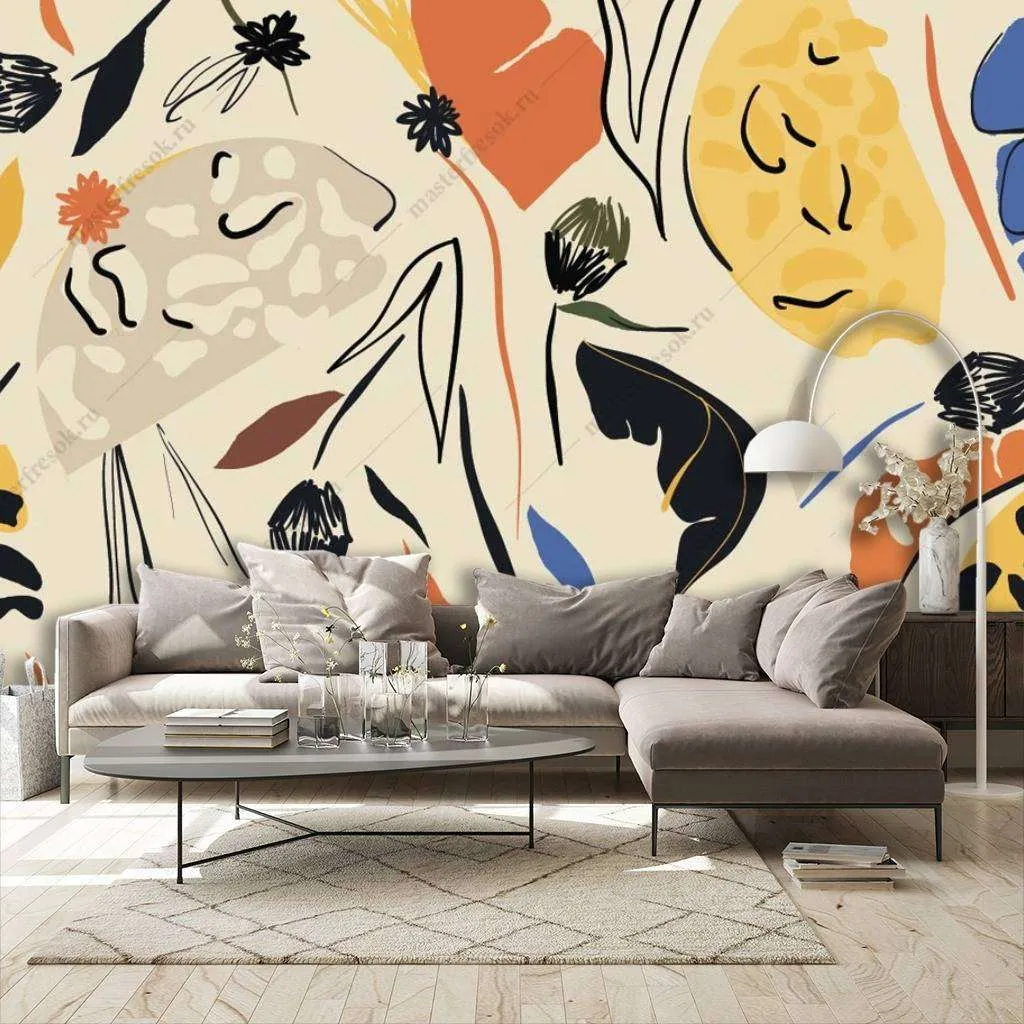 Фотообои в интерьере абстрактный цветочный узор  9-1119 фото