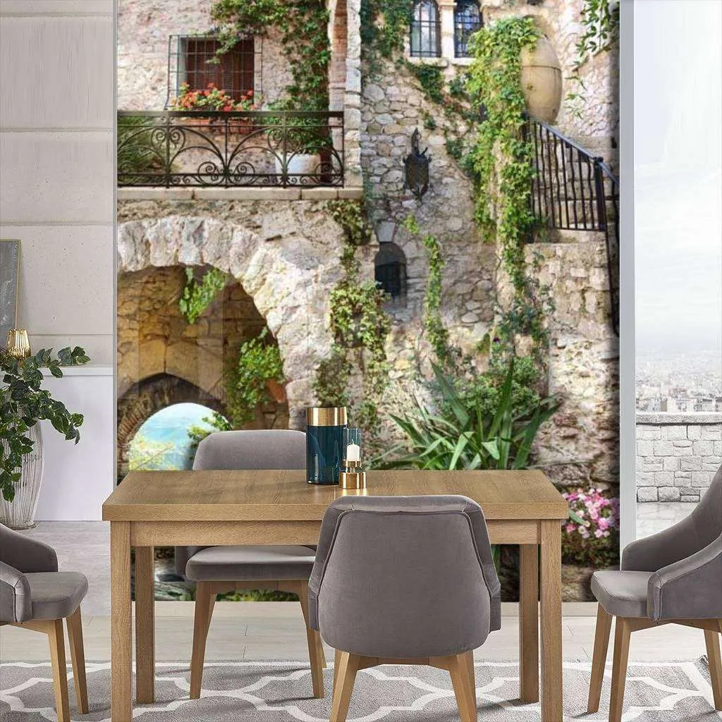 Фотообои в интерьере стена с аркой и лестницей  7-121 фото