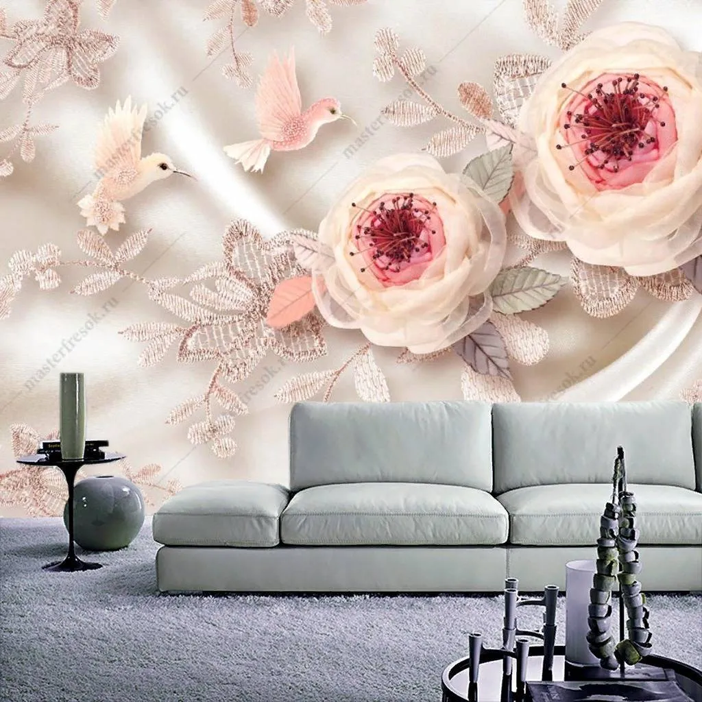 Фотообои 3d розы и птицы  10-847