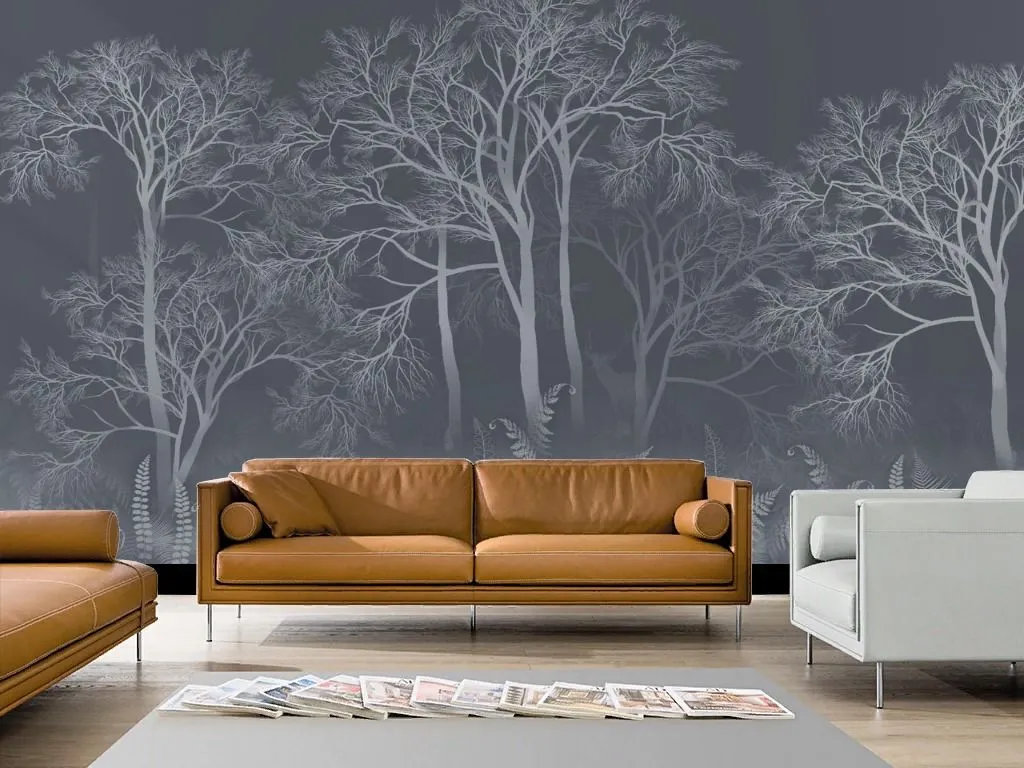 Фотообои в интерьере лес светлый на темном фоне  13-705 фото