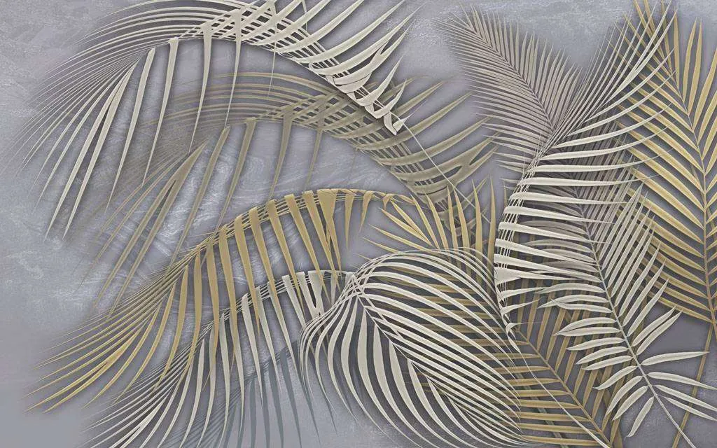 Фотообои в интерьере золотые пальмовые листья  13-326 фото