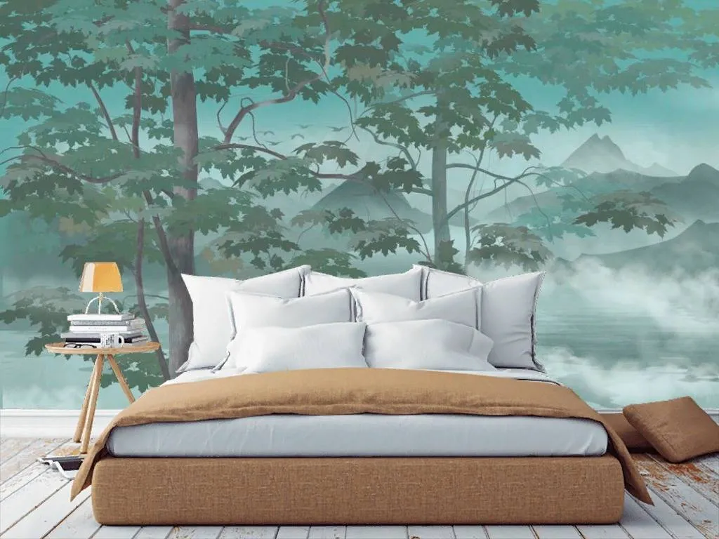 Фотообои в интерьере пейзаж туман и горы  13-289 фото