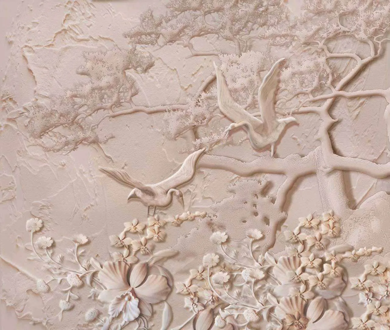 Фотообои в интерьере стереоскопическое дерево с птицами  7-514 фото