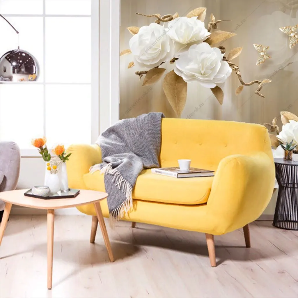 Фотообои 3д цветы на бежевом фоне  10-912