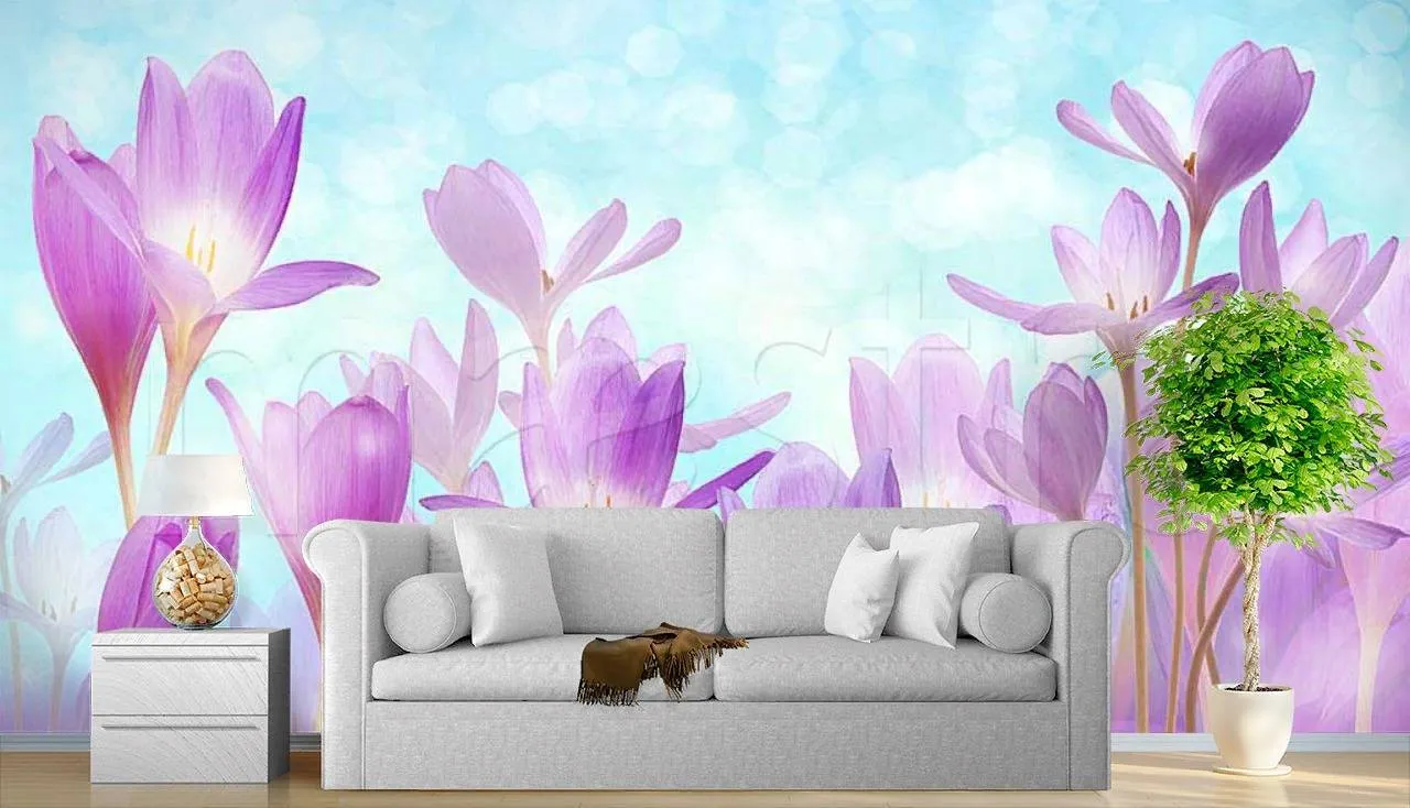 Фотообои в интерьере поляна крокусов  7-358 фото