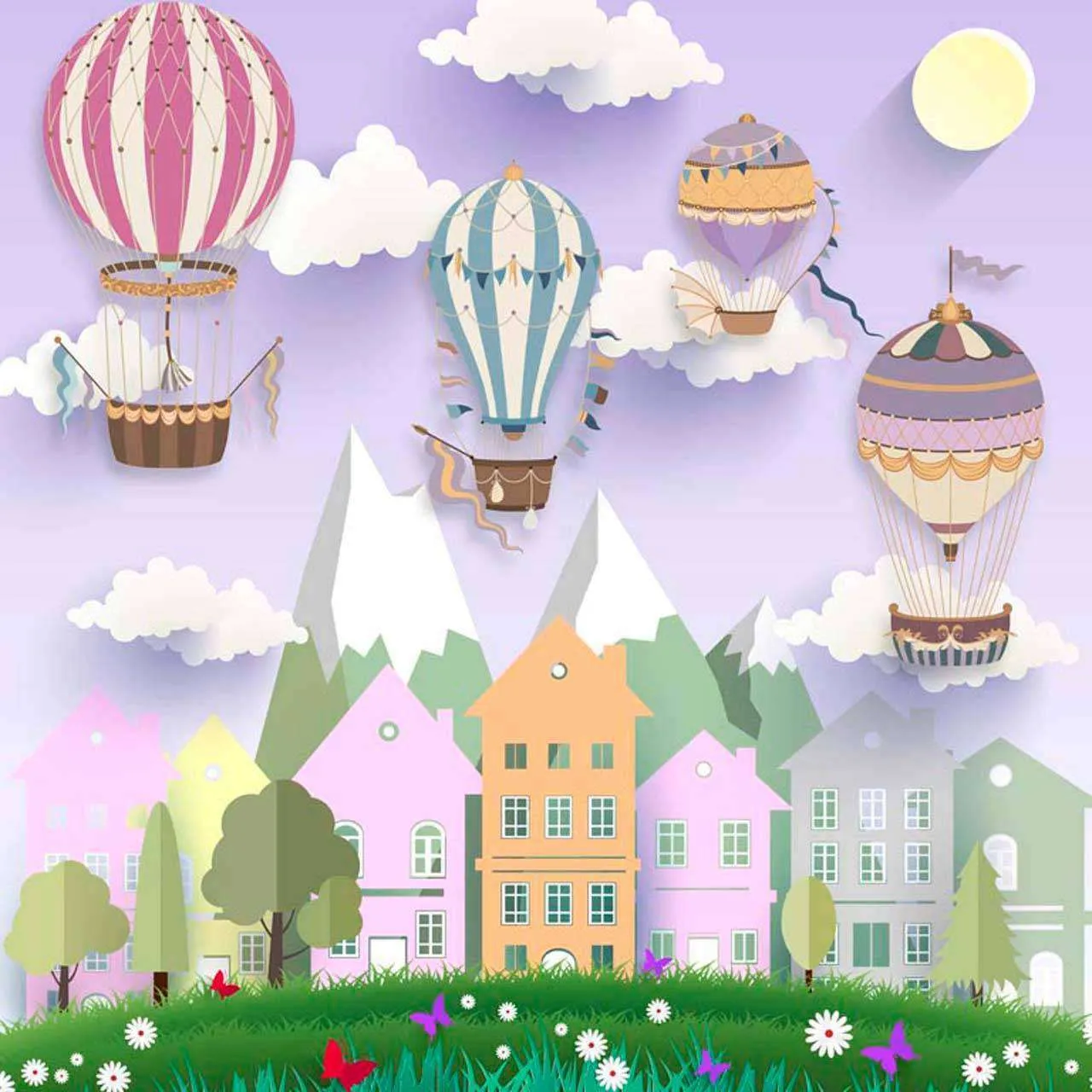 Фотообои в интерьере город с воздушными шарами 2  7-623 фото